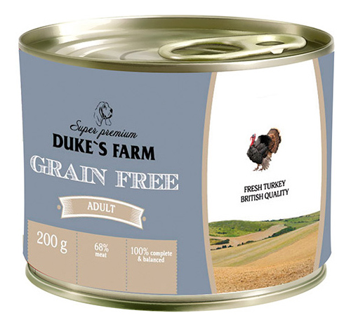 фото Консервы для собак duke's farm grainfree, индейка, клюква, шпинат, 200г