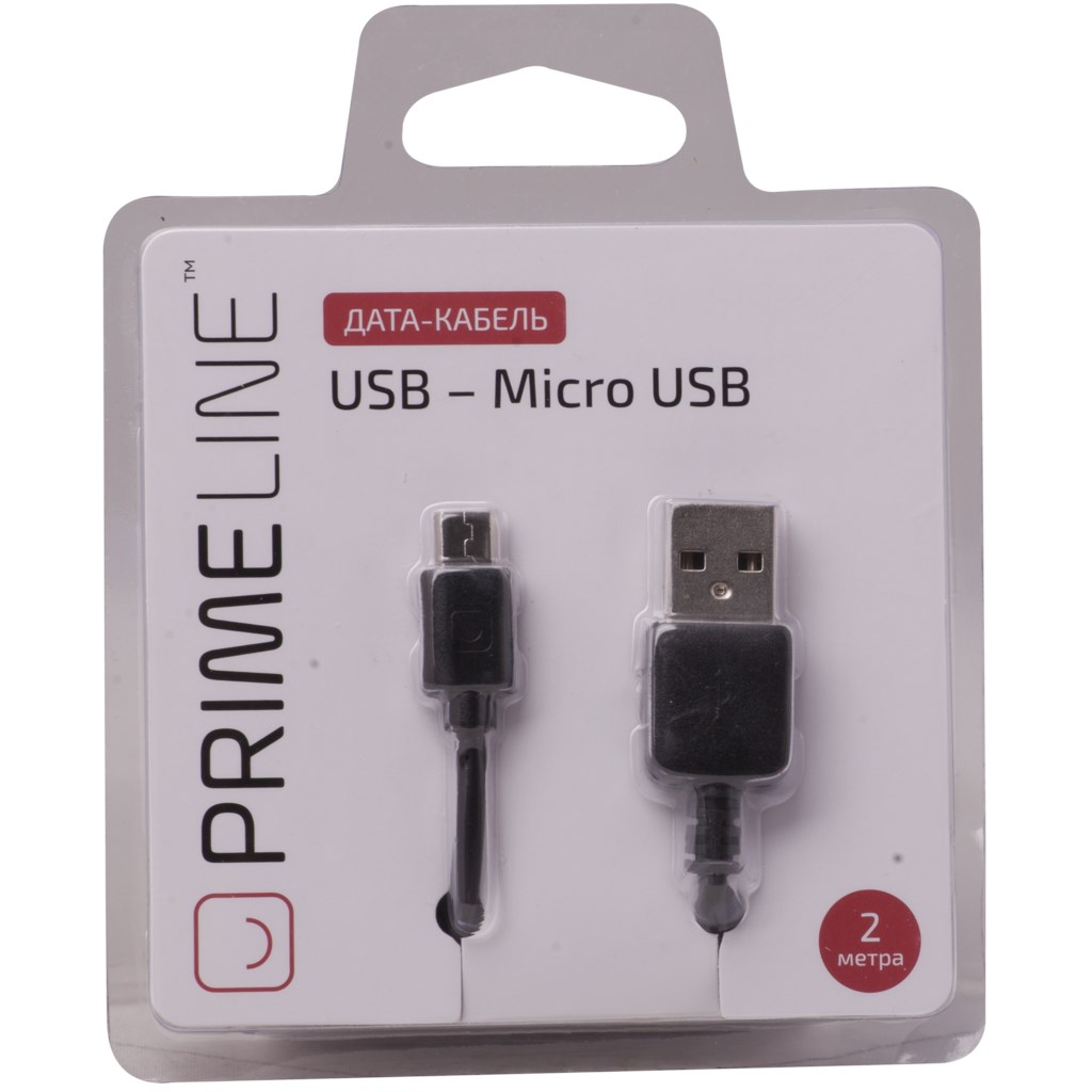 Дата-кабель PrimeLine USB-microUSB 2м Black