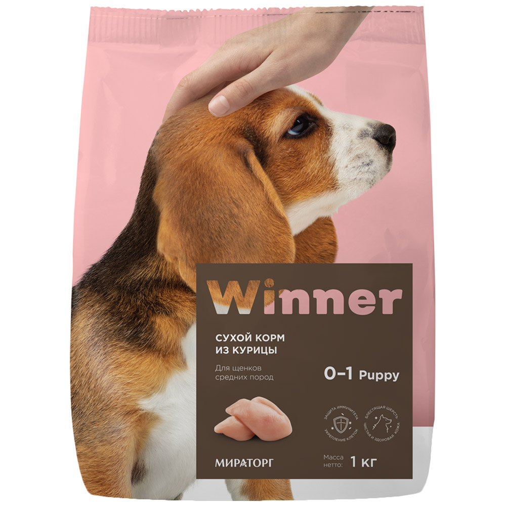 

Сухой корм для щенков Winner, для средних пород, курица, 1 кг, Puppy