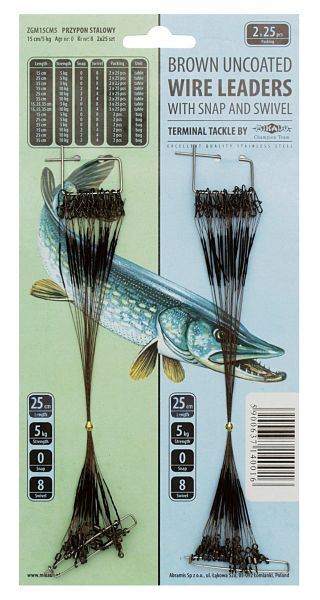 

Рыболовный поводок Mikado 35 см, 10 кг, сталь, 50 шт., Коричневый, ZGM35CM10