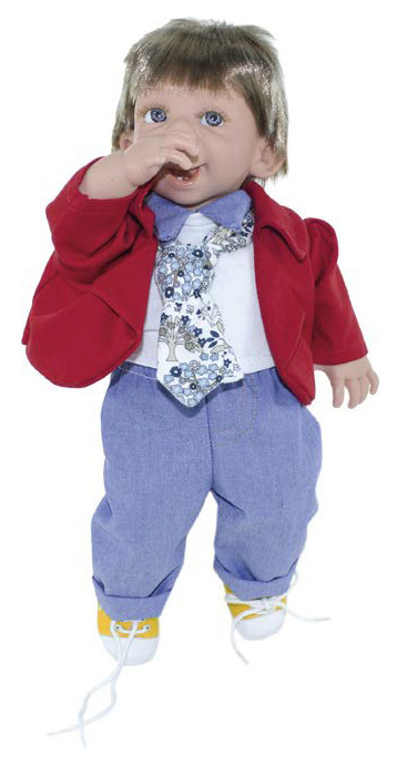 Кукла Джестито Пальчик в носу , мальчик в джинсах и красном пиджаке, 38 см, Lamagik,  - купить со скидкой
