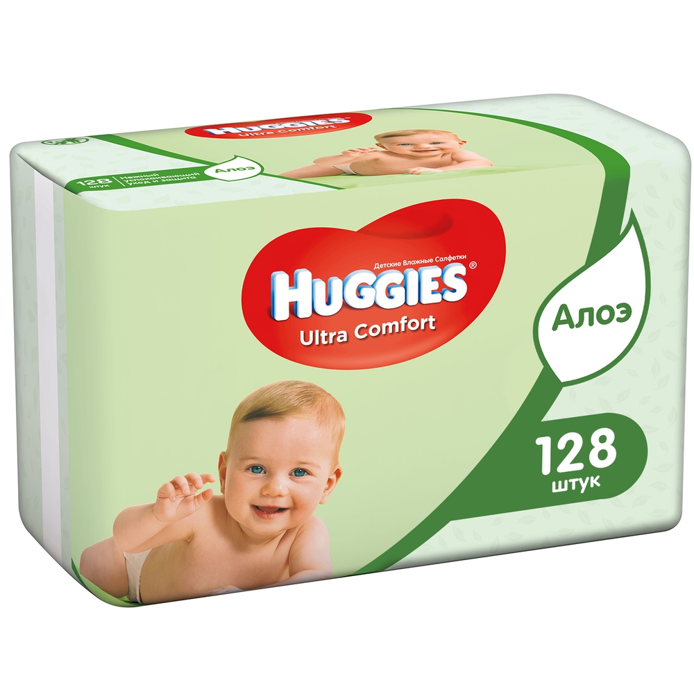 фото Детские влажные салфетки huggies ultra comfort aloe, 128 шт.