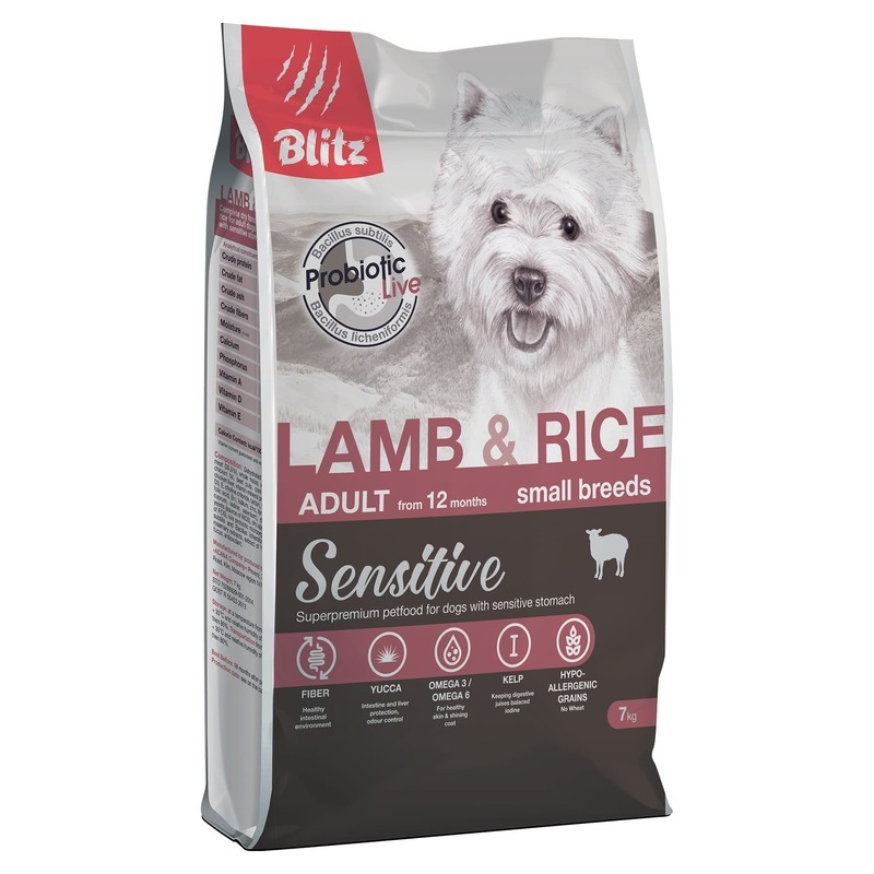 фото Сухой корм для собак blitz adult small breeds sensitive, для мелких пород, ягненок,рис,7кг