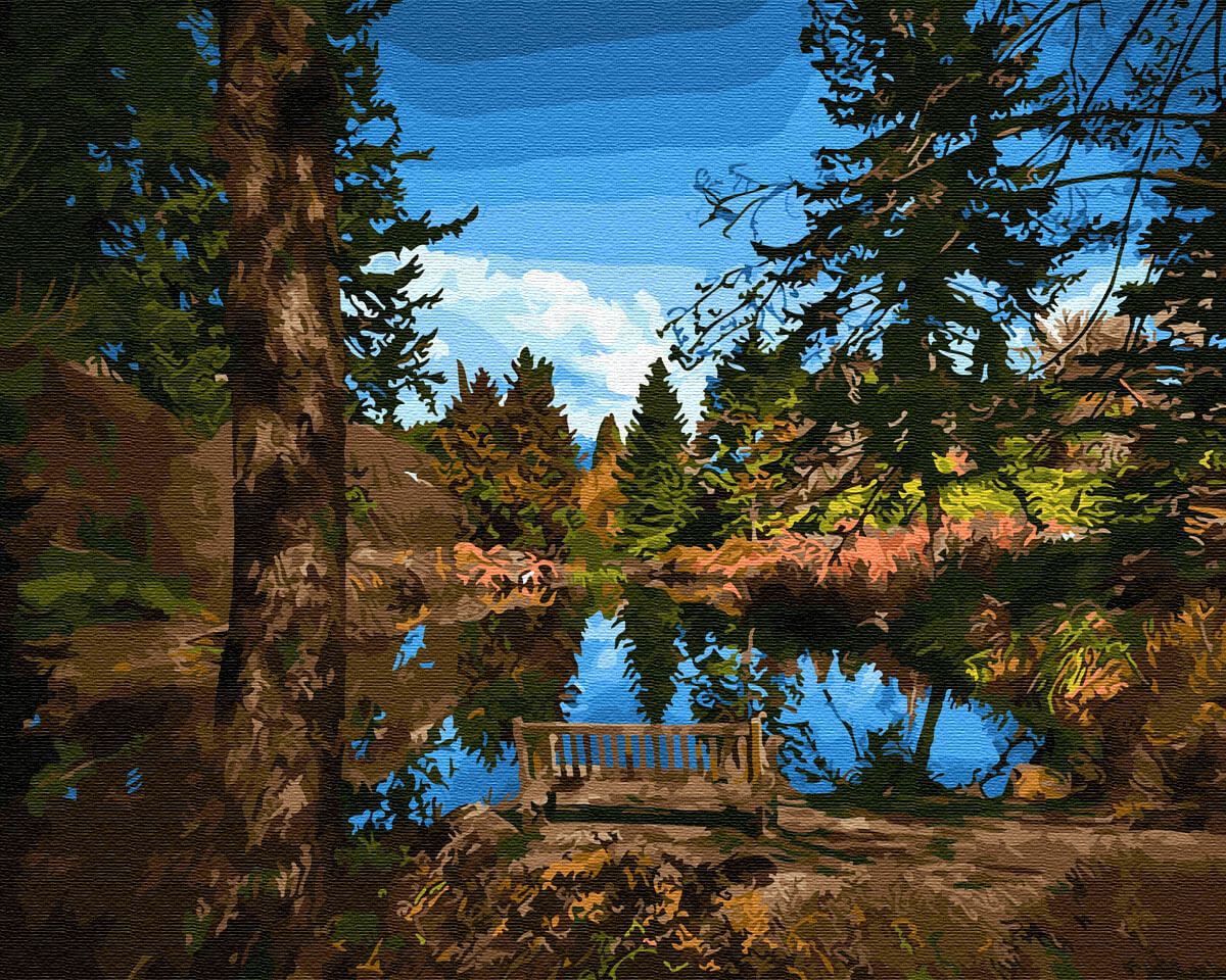 

Живопись по номерам Цветной Лавочка у озера, Лавочка у озера