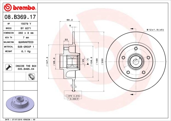 фото Тормозной диск brembo 08b36917