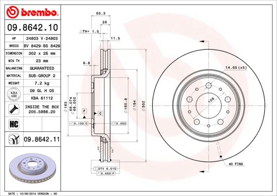 фото Тормозной диск brembo 09.8642.11