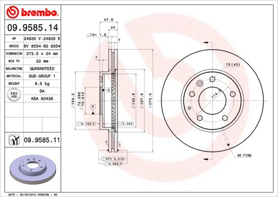 фото Тормозной диск brembo 09.9585.11