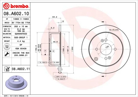 фото Тормозной диск brembo 08.a602.11