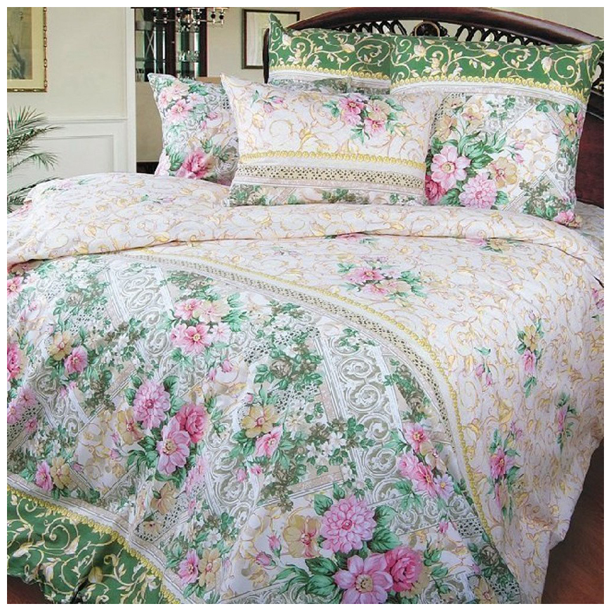 фото Комплект постельного белья римский дворик 1 евро перкаль зеленый текс-дизайн