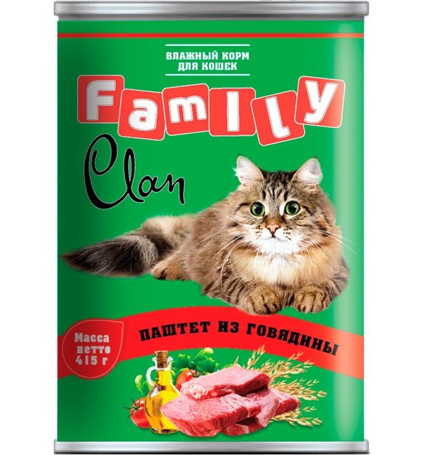 

Консервы для кошек Clan Family, говядина, 415г, Family