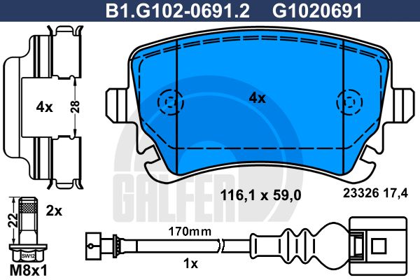 

Комплект тормозных дисковых колодок GALFER B1.G102-0691.2