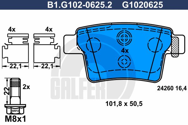 

Комплект тормозных дисковых колодок GALFER B1.G102-0625.2