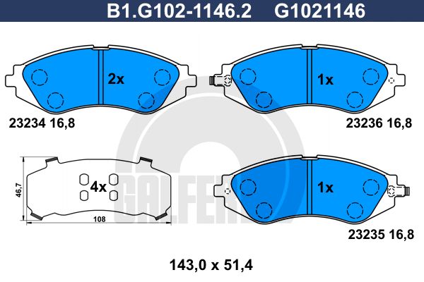 

Комплект тормозных дисковых колодок GALFER B1.G102-1146.2