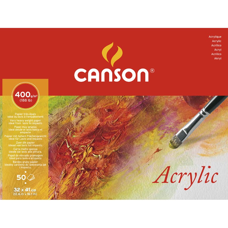 

Альбом для акрила CANSON Acrylic, 400г/м2, 32х41см, Фин, склейка 50 листов