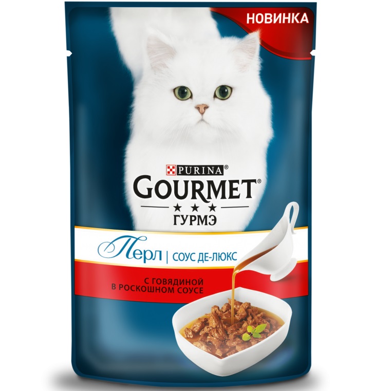 фото Влажный корм для кошек gourmet perle соус де-люкс говядина, 24шт, 85г