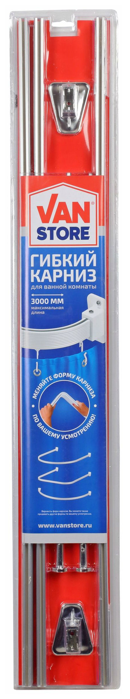 Карниз для ванной угловой Vanstore 300 см хром 5486₽