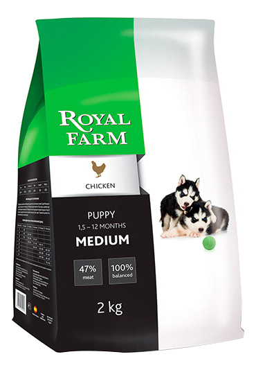 

Сухой корм для щенков ROYAL FARM Puppy Medium, для средних пород, курица, 2кг, Puppy Medium