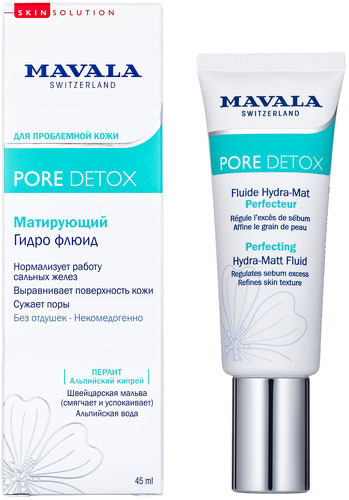 фото Матирующий гидро-флюид для лица mavala pore detox perfecting hydra-matt fluid, 45 мл