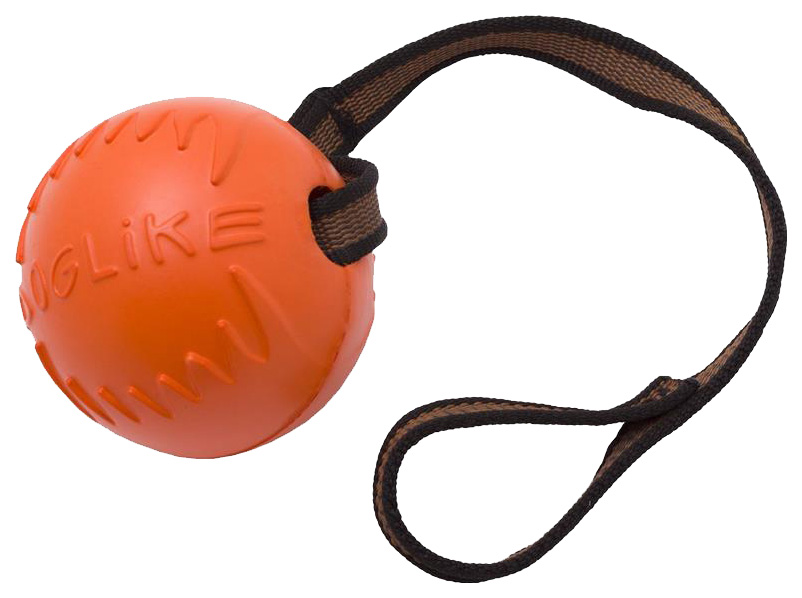 Апорт для собак DOGLIKE Мяч с лентой средний, оранжевый, 70 см