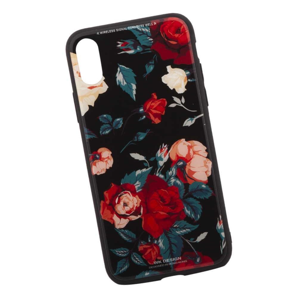 фото Чехол для iphone x wk azure stone series glass protective case (красные розы на черном)