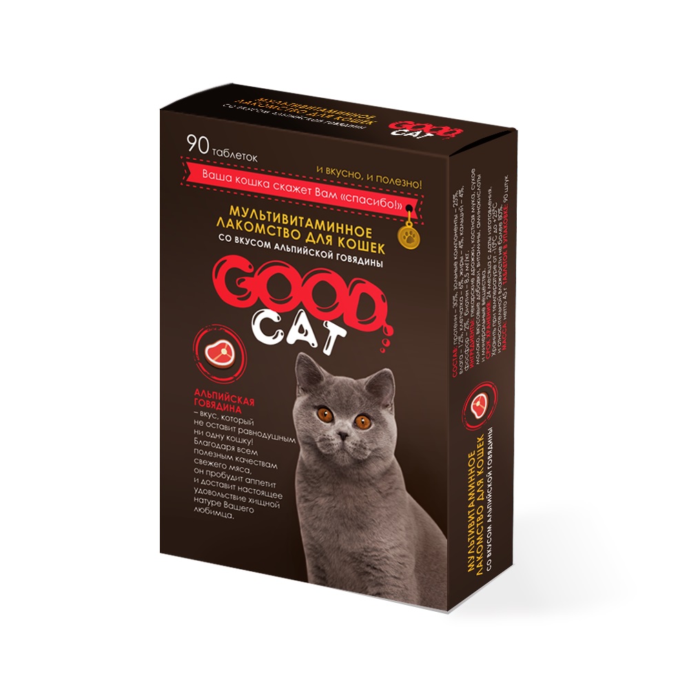 Лакомcтво для кошек GOOD CAT таблетки, альпийская говядина, 90 шт, 45 г