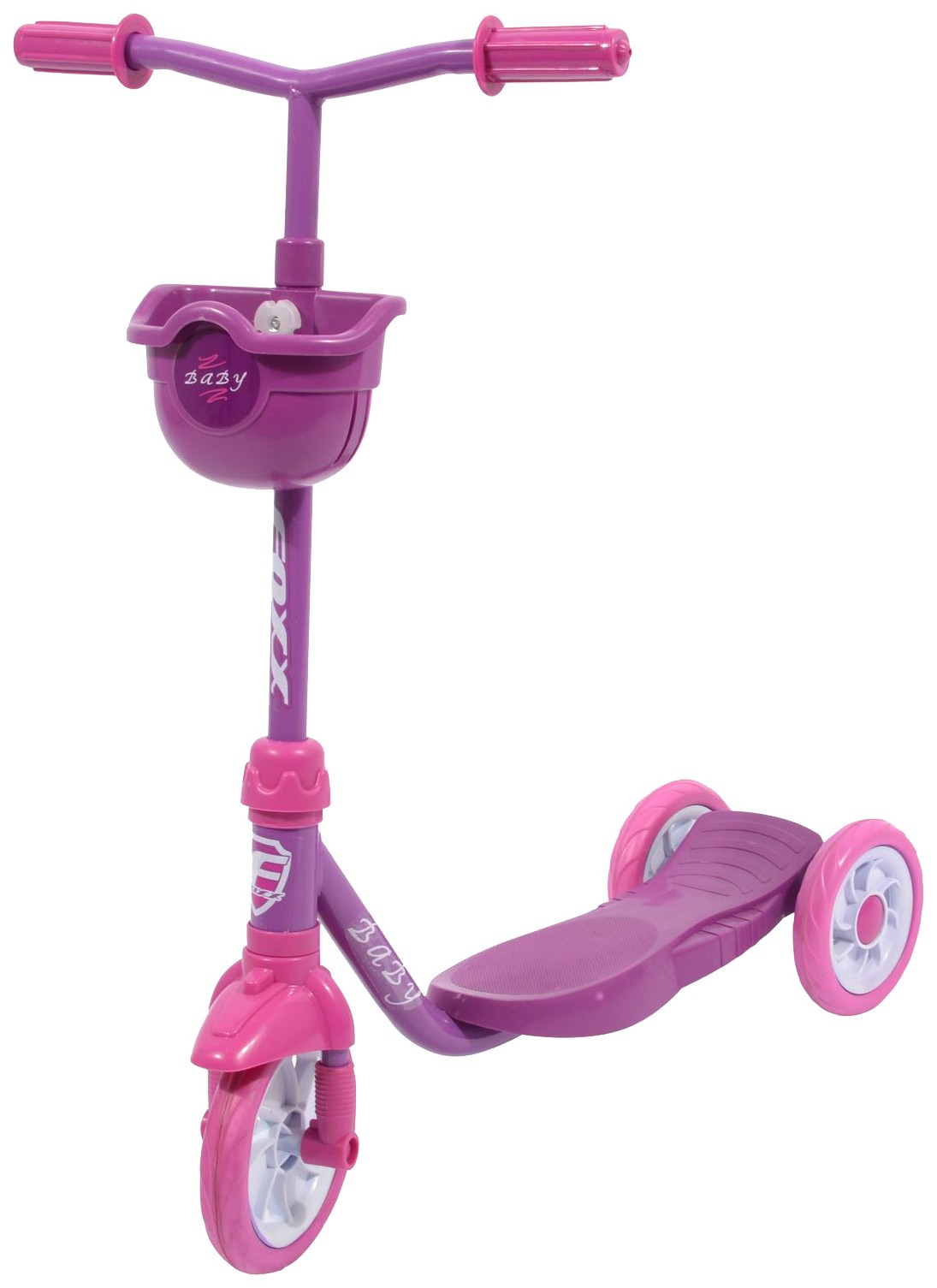 фото Самокат foxx baby с пластиковой платформой и eva колесами 115 мм, корзинка, фиолетовый