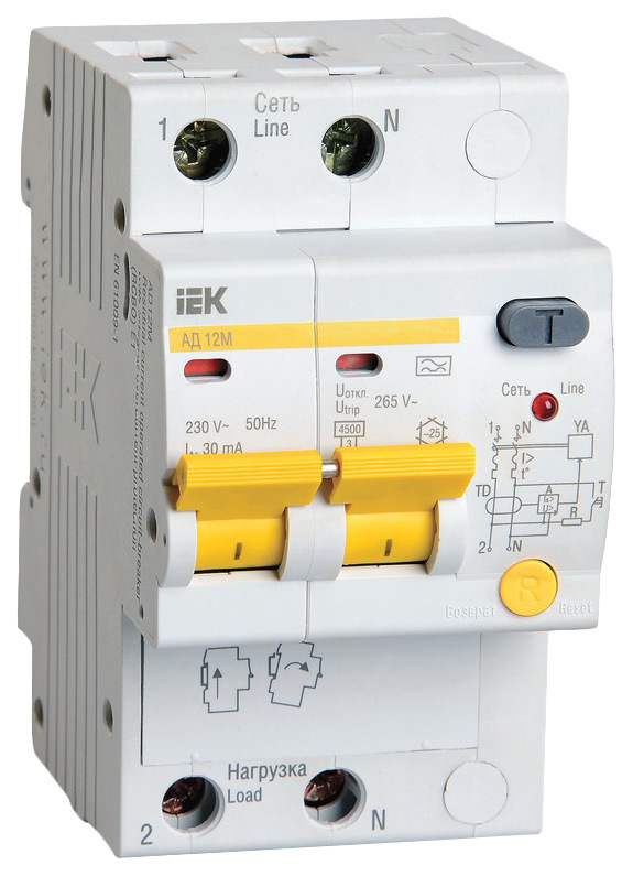 Выключатель автоматический АД-12М, 2 п, 40 А, 30 мА, А, 4,5 кА, MAD12-2-040-C-030