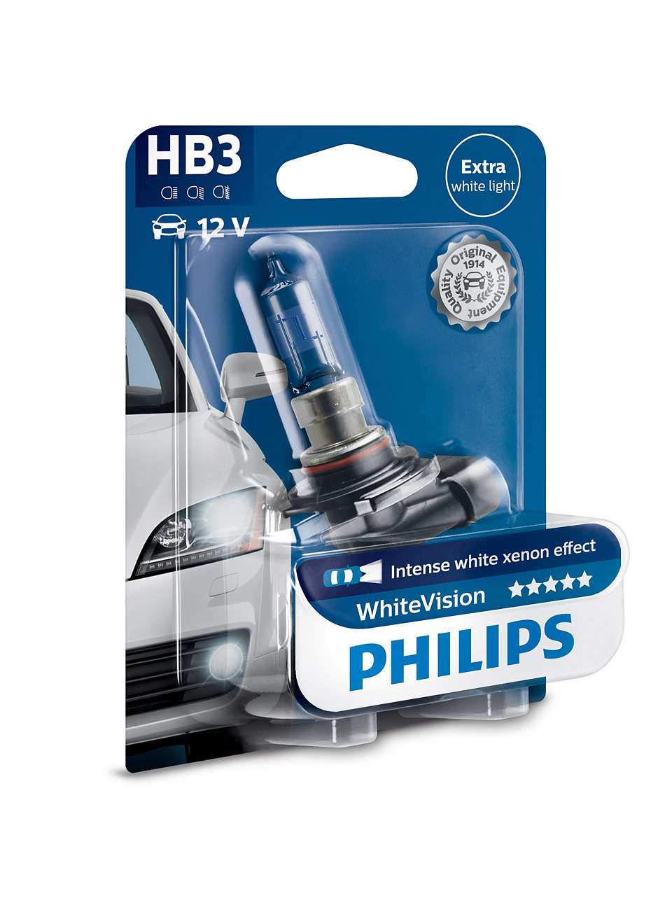 фото Лампа галогенная блистер 1шт hb3 12v 65w p20d whitevision 60% (4300k) philips 9005whvb1