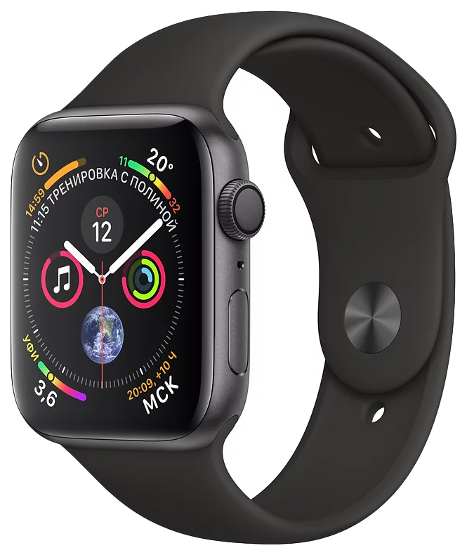 фото Смарт-часы apple watch series 4 44mm space grey with black sport band (mu6d2ru/a)