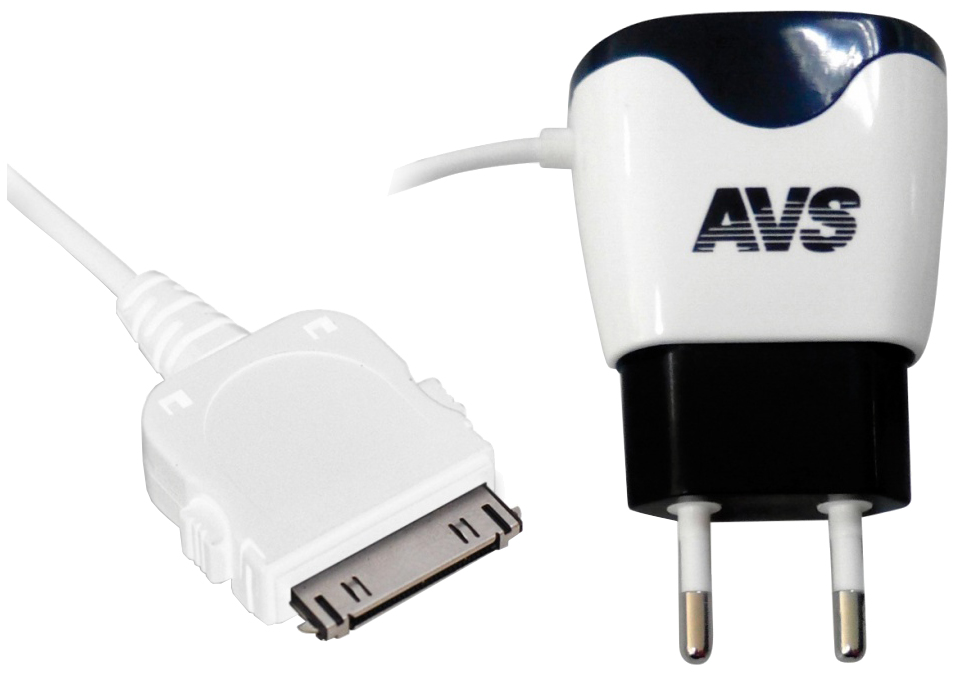 фото Сетевое зарядное устройство avs tip-411, 1хapple 30-pin, 1,2 a, (a78031s) white/black