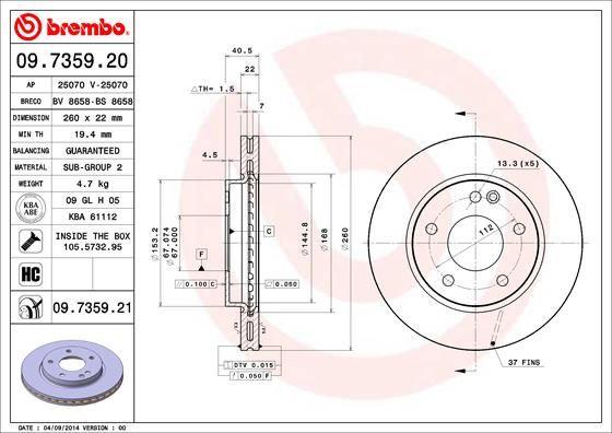 фото Тормозной диск brembo 09.7359.21