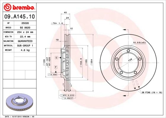 фото Тормозной диск brembo 09.a145.10