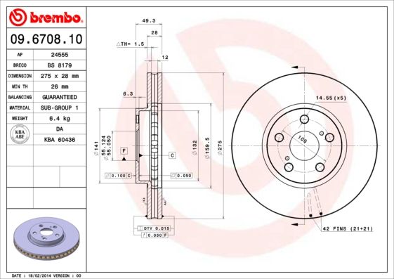 фото Тормозной диск brembo 09.6708.10