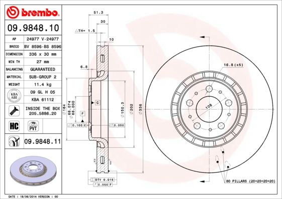 

Тормозной диск brembo 09.9848.10