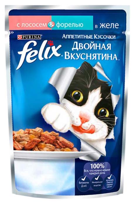 фото Влажный корм для кошек felix двойная вкуснятина, лосось, форель, 24шт, 85г