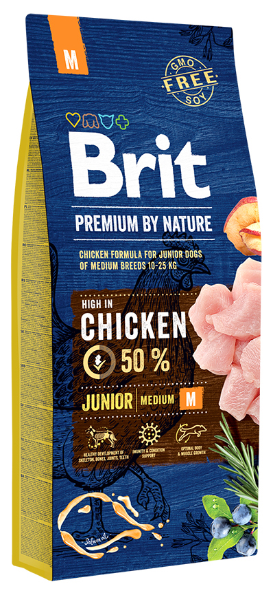 

Сухой корм для щенков Brit Premium By Nature Junior M, для средних пород, курица, 15кг, Premium By Nature Junior M
