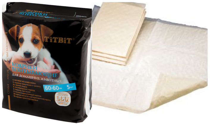 

Пеленки для кошек и собак одноразовые TiTBiT 60 x 60 см, 5 шт, Белый