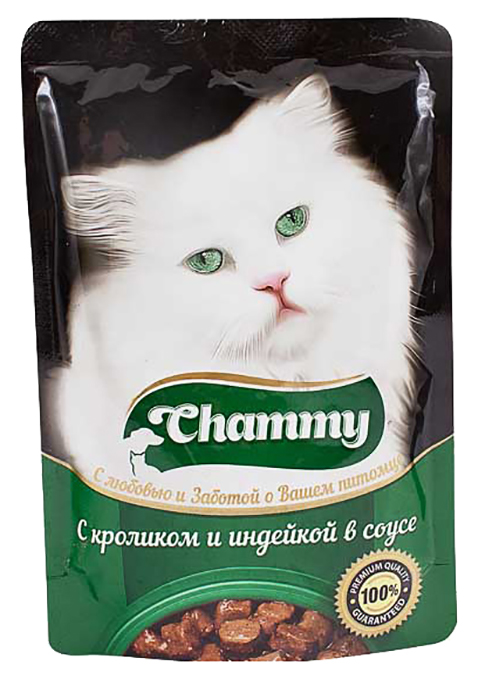 фото Влажный корм для кошек chammy, с кроликом и индейкой в соусе, 85г