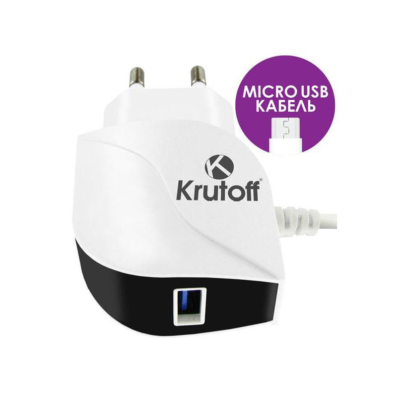 фото Сетевое зарядное устройство krutoff ch-11, micro usb, 2,1 a, white