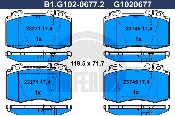 

Комплект тормозных дисковых колодок GALFER B1.G102-0677.2