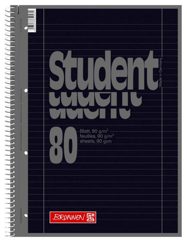 

Тетрадь Brunnec боковой пружиной, микроперфорация, А4, 80 листов, А4, линейка, BR67927-90