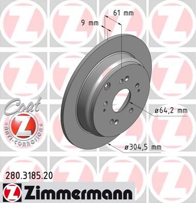 фото Тормозной диск zimmermann 280.3185.20