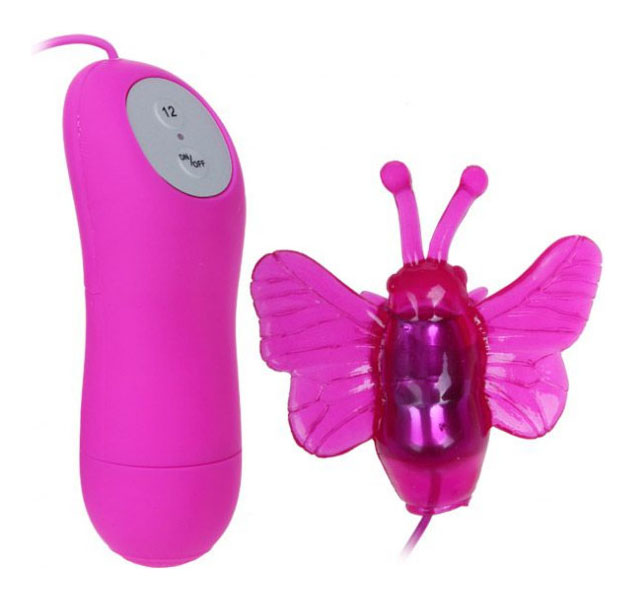 фото Розовый вибростимулятор с насадкой в виде бабочки baile