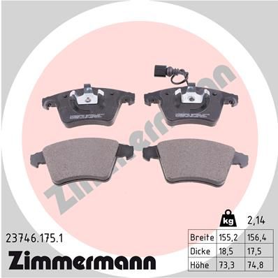 

Комплект тормозных колодок, дисковый тормоз ZIMMERMANN 23746.175.1