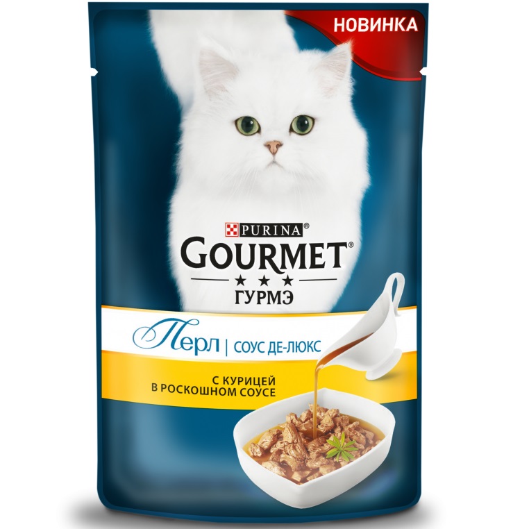 фото Влажный корм для кошек gourmet perle соус де-люкс, курица, 24шт, 85г