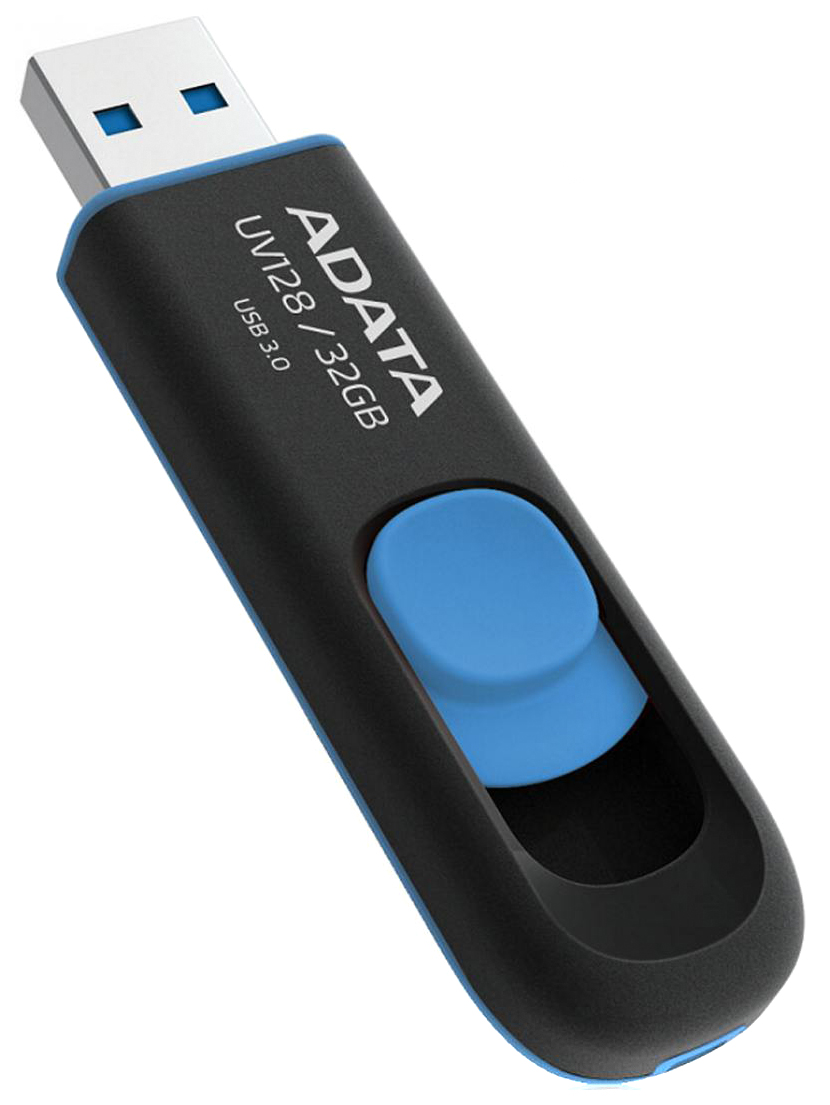 фото Флешка adata uv128 32гб blue/black (auv128-32g-rbe)