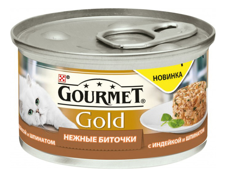 фото Консервы для кошек gourmet gold нежные биточки, индейка и шпинат, 12шт по 85г