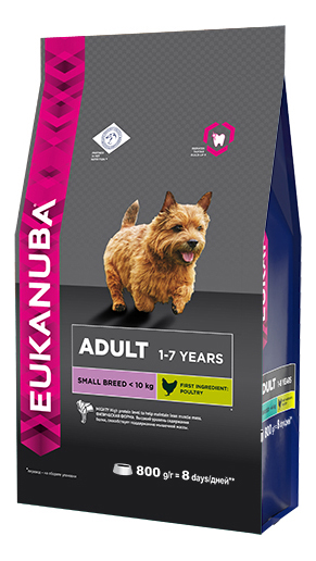 фото Сухой корм для собак eukanuba adult small breed, для мелких пород домашняя птица, 0,8кг