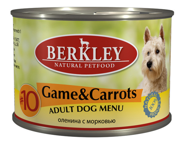 фото Консервы для собак berkley menu, дичь, морковь, оливковое масло, 6шт, 200г