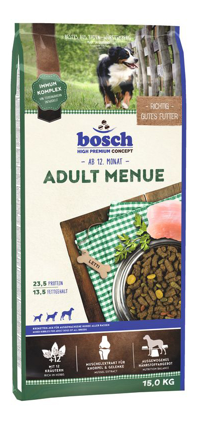 фото Сухой корм для собак bosch adult menue, для активных, домашняя птица, 15кг